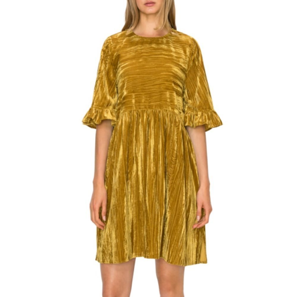 Melloday Ruffle-Sleeve Textured Velvet Mini Dress, Gold